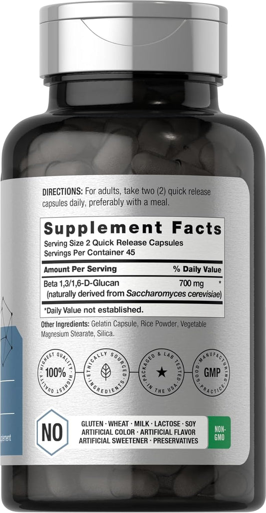 Horbäach Beta Glucan 1 3D 700 Mg | 90 Capsules | Beta 1,3, 1,6 D Glucan | Non-Gmo, Gluten Free Supplement