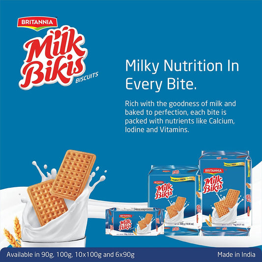 Britannia Milk Bikis Biscuits 3.17Oz (90G) - Kids Favorite Breakfast & Tea Time Snacks (Pack Of 4)