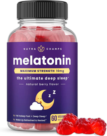 Melatonin Gummies For Adults | Extra Strength Sleep Aid Vitamins | 5Mg Or 10Mg Dose | Vegan Natural Strawberry Flavor Supplement For Better Sleep | Healthy Sleep Cycles | 60 Gummies