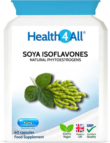 Health4All Soya Isoflavones 40Mg Per Capsule, 60 Capsules 2 Months Supply, Menopause Support Supplement, High Strength Soya Isoflavones 40% Extract, Non-Gmo, Non-Irradiated, 1 A Day | Made In Uk