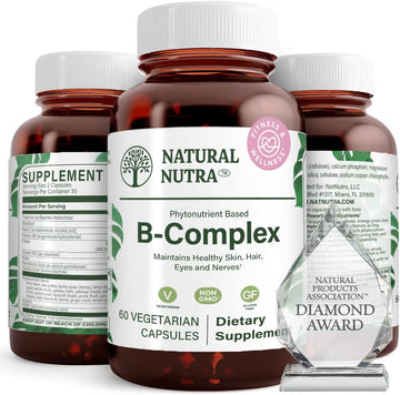 Natural Nutra Vitamin B Complex With Niacin, Folate, Thiamin, Biotin, Supports Nervous System Health, Skin, Eyes And Hair Health, Whole Food Supplement, 60 Vegetarian Capsules