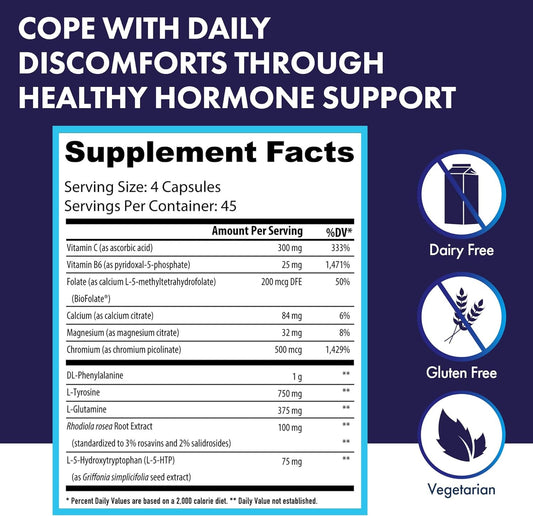 Nuethix Formulations Mood-Up - Stress Relief, Mood & Sleep Supplement - 5-Htp, Rhodiola Rosea + More - Natural Energy & Hormone Support - Non-Gmo - 180 Capsules
