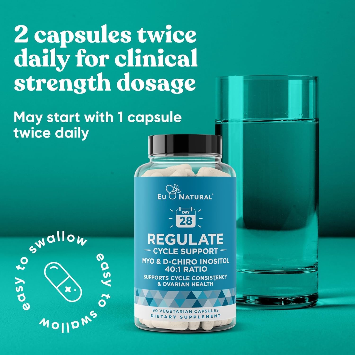 Regulate Menstrual Cycle Support – Hormone Balance for Women at Optimal 40:1 Myo-Inositol & D-Chiro Inositol – PCOS Supplement for Period Consistency, Menstrual & Ovulation Support – 90 Vegan Capsules : Health & Household