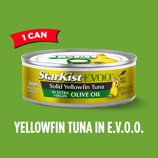 Starkist E.V.O.O. Solid Yellowfin/Light Tuna In Extra Virgin Olive Oil - 4.5 Oz Can (Pack Of 12)(Packaging May Vary)