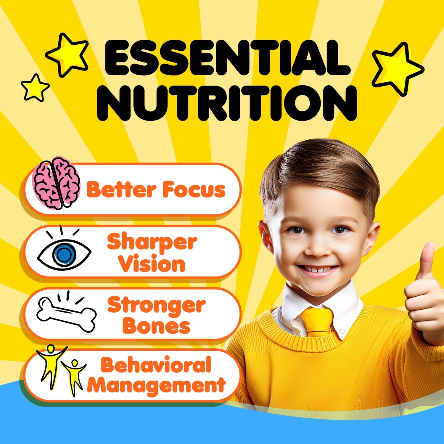 Labo Nutrition I My Kids Brain & Bones Chewable Burstlet, Gluten Free, For Stronger Bones & Behavioral Management, 76% Ultra-Concentrated Rtg Form Omega 3 Dha Fish Oil, Vitamin D3 & K2, Orange : Health & Household