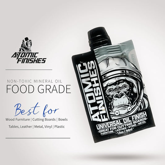 Atomic Finishes Wood Finish Cutting Board Oil | Non-Toxic Mineral Oil Food Grade | Premium Wood Oil | Best For Wood Furniture, Cutting Boards, Bowls, Tables, Leather, Metal, Vinyl, Plastic