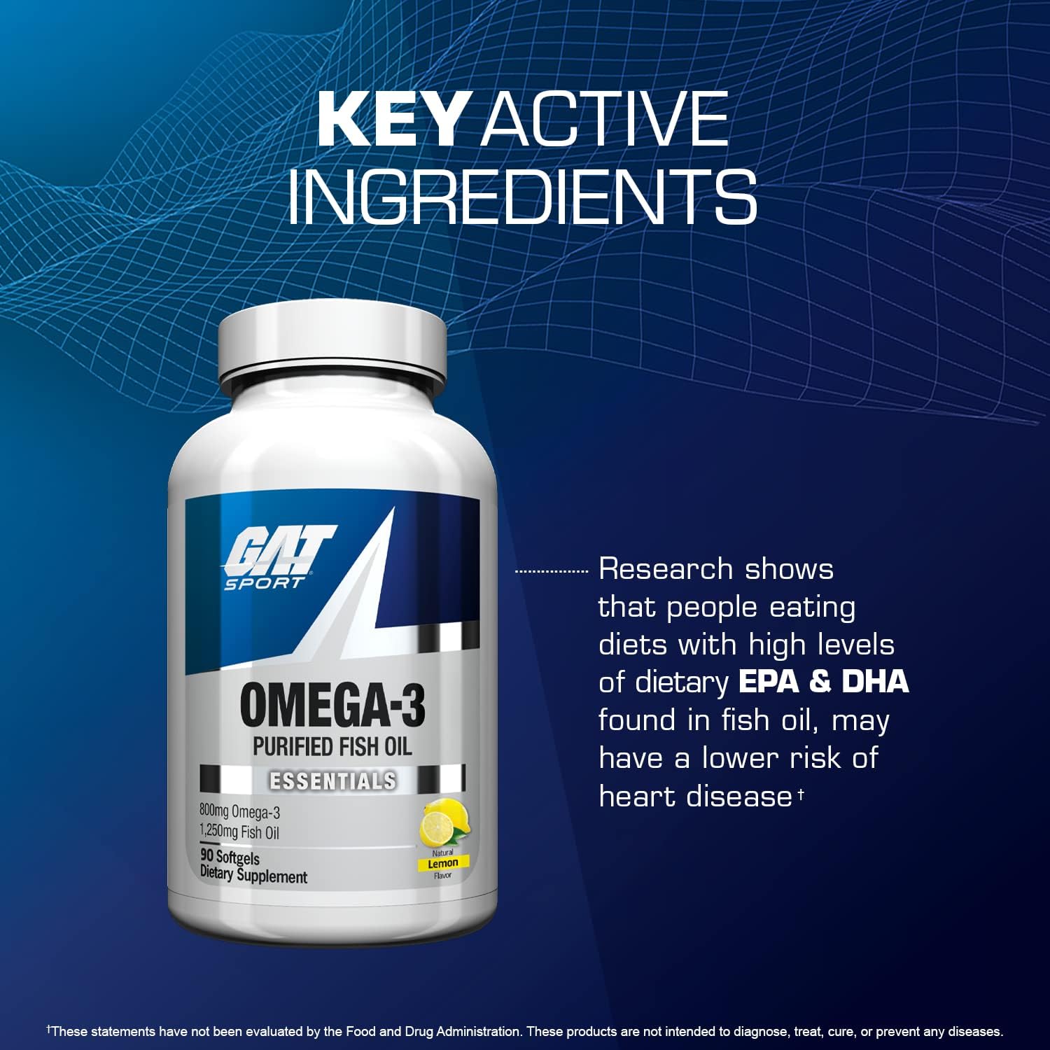 GAT Sport Essentials Omega-3 Purified Fish Oil, 90 Softgels