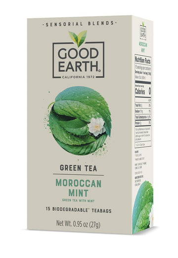 Good Earth Sensorial Blend All Natural Moroccan Mint Green Tea, 15 Count Tea Bags (Pack Of 5)
