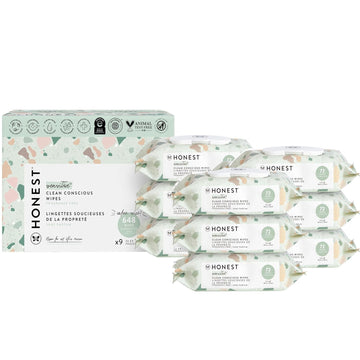 The Honest Company Clean Conscious Multi-Use Wipes | Hypoallergenic + Unscented For Sensitive Skin | Over 99% Water, Compostable, Plant Based, Baby Wipes | Geo Mood, 60 Count