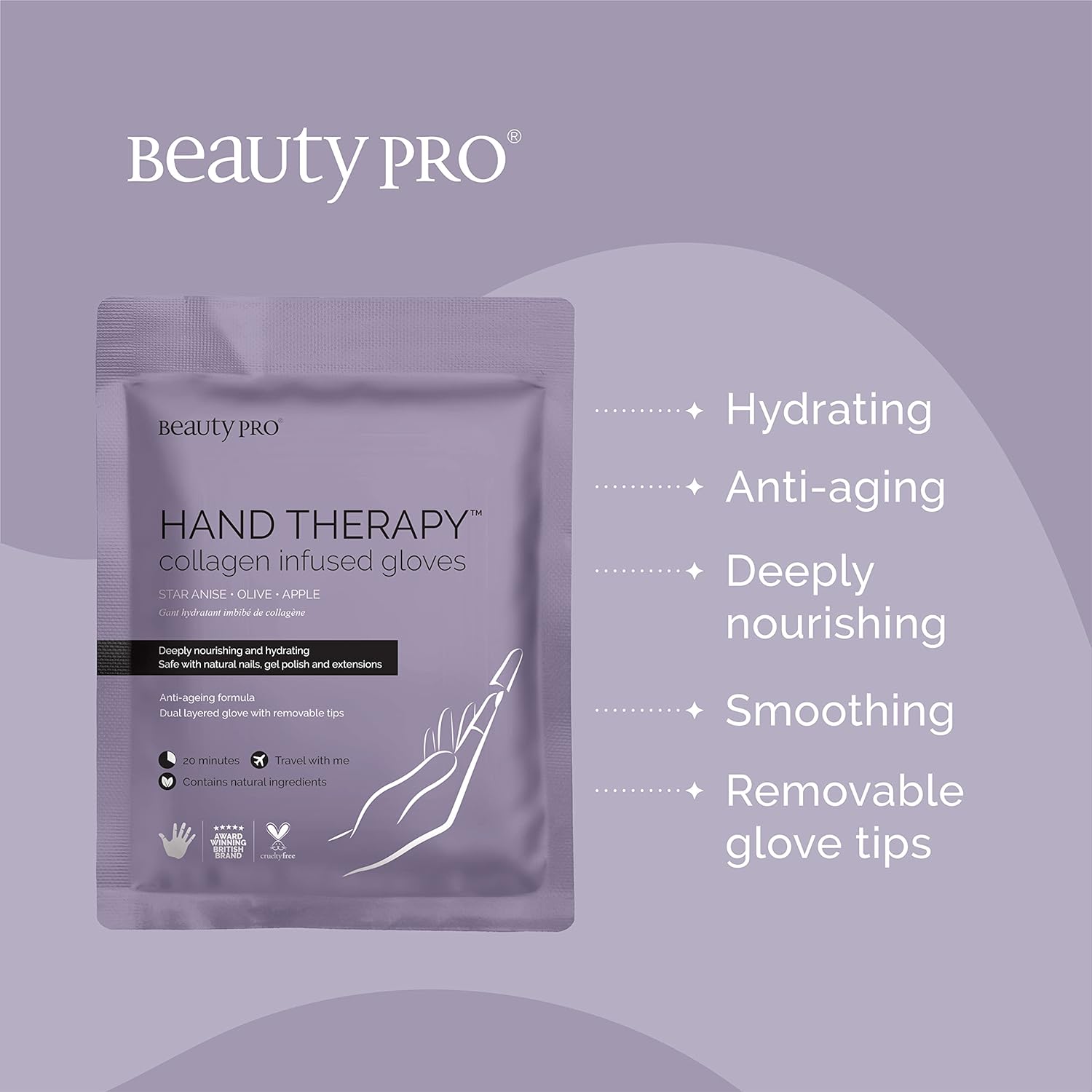 BEAUTYPRO HAND THERAPY Hand Mask Moisturising Gloves Anti-Ageing Treatment Dry Cracked Hand Removeable Tips Safe with Natural Gel & Extensions Nails Skincare Award Winning Brand : Amazon.co.uk: Beauty