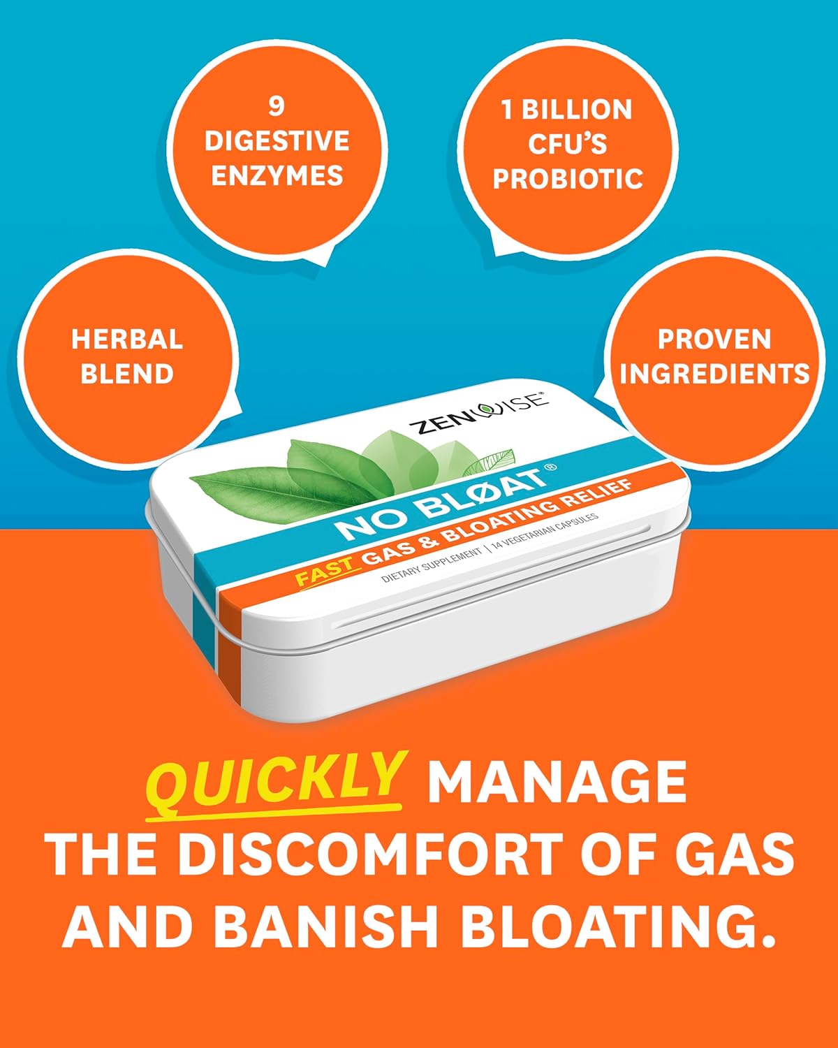 Zenwise Health No Bloat Probiotics For Women And Men Digestive Health With Ginger, Dandelion, And Lactase, Digestive Enzymes For Gas And Bloating Relief - Vegan Water Retention Pills - 14 Ct