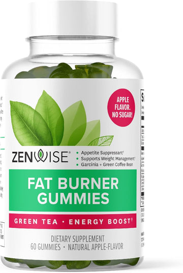 Zenwise Health Fat Burner Gummies - Appetite Suppressant For Weight Loss With Green Tea Extract And Garcinia Cambogia For Metabolism + Green Coffee Bean And Raspberry Ketone - 60 Count Apple Gummies
