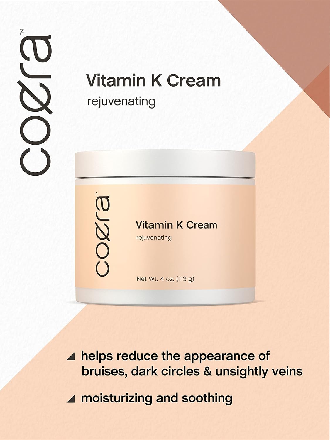 Coera Vitamin K Cream 4 Oz | Premium Formula For Bruises, Spider Veins, Dark Circles, Broken Capillaries, Eyes, And Face | Paraben And Sls Free : Beauty & Personal Care