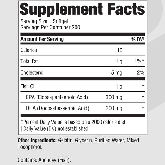 Epa Dha Omega 3 Supplement 300 Mg Epa 200 Mg Dha Per Serving | Fish Oil Omega 3 Fatty Acids For Women & Men High Epa Fish Oil Efa Support Cardiovascular And Brain Health Non-Gmo 200 Softgels