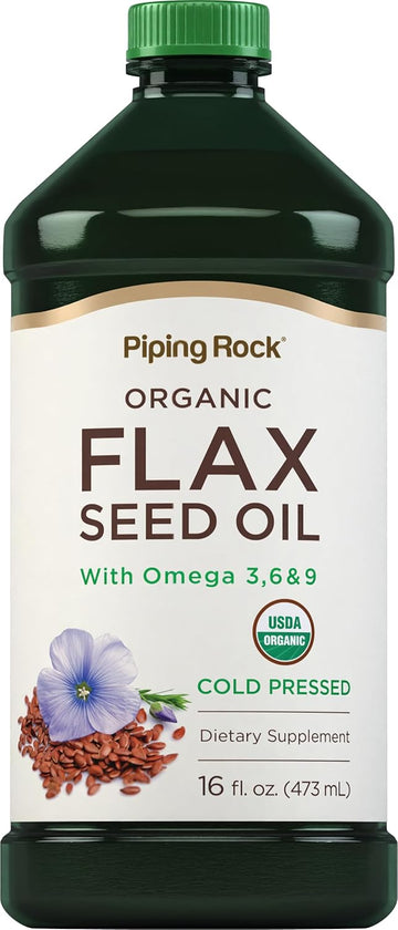 Piping Rock Flaxseed Oil | 16 Fl Oz | With Omega 3, 6, & 9 | Organic Cold Pressed | Non Gmo, Gluten Free Supplement