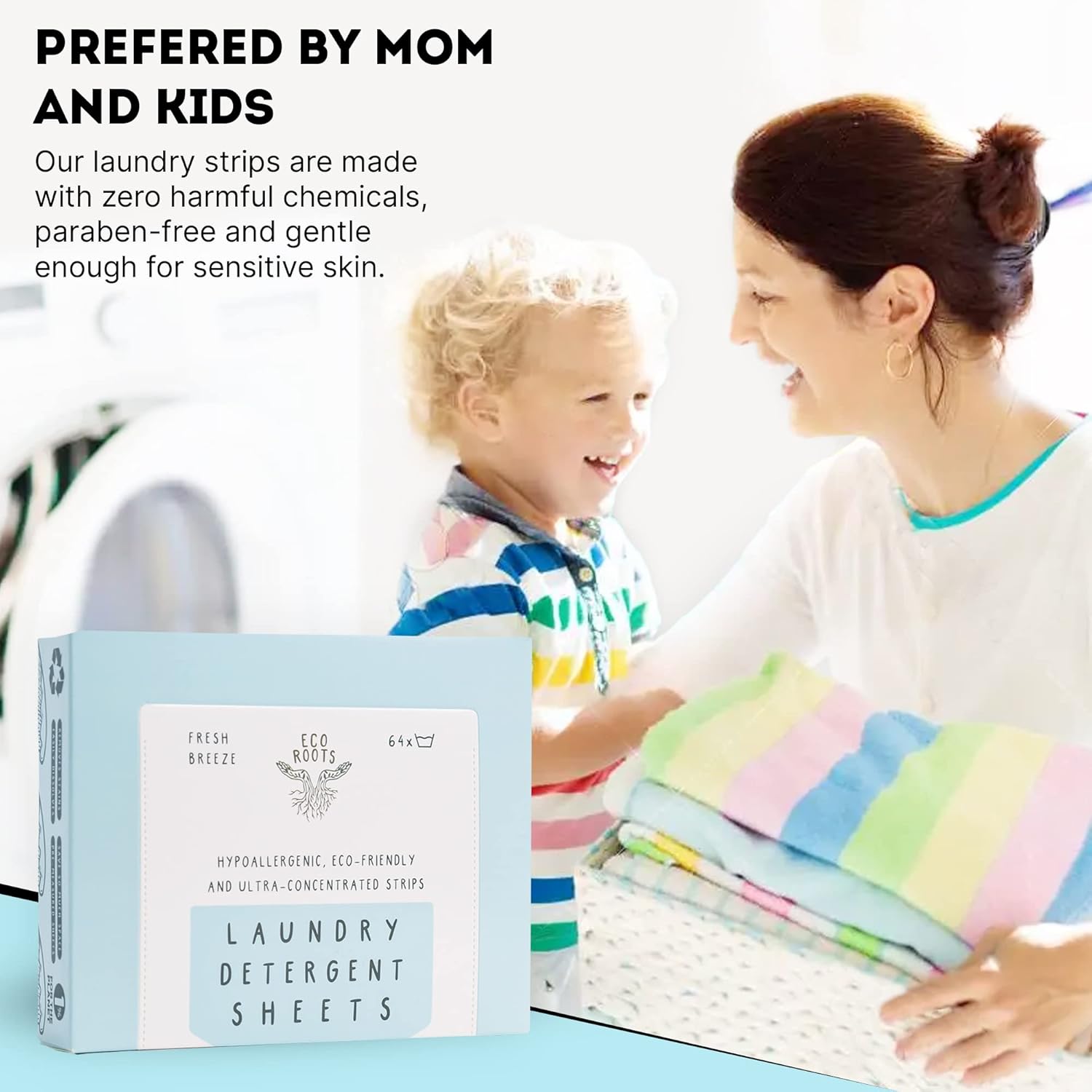 Eco Roots Laundry Detergent Sheets – 64 Loads Eco-Friendly Fresh Breeze Laundry Sheets, Travel Size, Biodegradable & Hypoallergenic – Zero-Waste Detergent Alternative : Baby