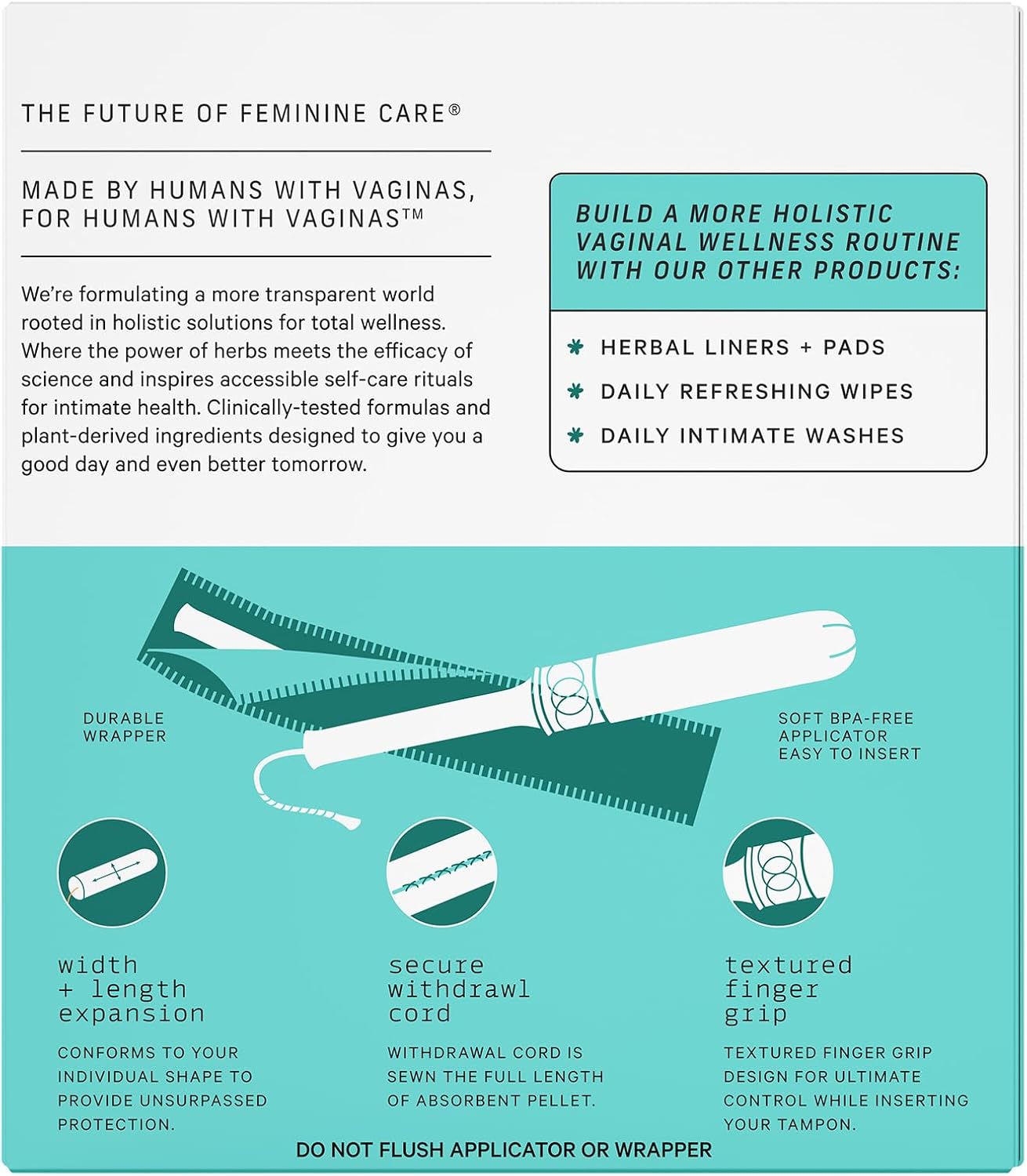 The Honey Pot Company - Super Absorbency - 100% Organic Cotton Core Tampons W/Bio Plastic Applicator - Feminine Care – Unscented - 18 Count : Health & Household