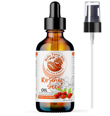 Bella Terra Oils - Organic Rosehip Oil 4oz - Cold-Pressed, Harvested from Lush Rosa Canina Bushes, Loaded with Polyphenols & Anthocyanins, Facial Radiance Amplified