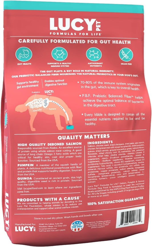 Lucy Pet Formulas For Life Salmon, Pumpkin, & Quinoa Dry Dog Food, All Life Stages, Digestive Health, Sensitive Stomach & Skin, 12Lb Bag