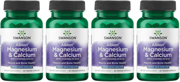 Swanson Albion Chelated Magnesium '&' Calcium 2:1 90 Veg Capsules (4 Pack)