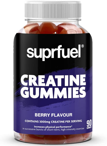 Suprfuel Creatine Gummies - 90 Vegan Berry Flavour Creatine Monohydrate Gummies - 3000Mg Creatine Monohydrate Per Serving - Supports Physical Performance & Muscle Growth - Convenient & Delicious