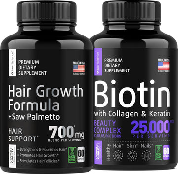 S Raw Science Healthy Strong Hair & Stop Hair Loss, Hair Skin And Nails Vitamins β Biotin & Collagen & Keratin Capsules 25000Mcg 60Pcs And Dht Blocker 800Mg 60Pcs