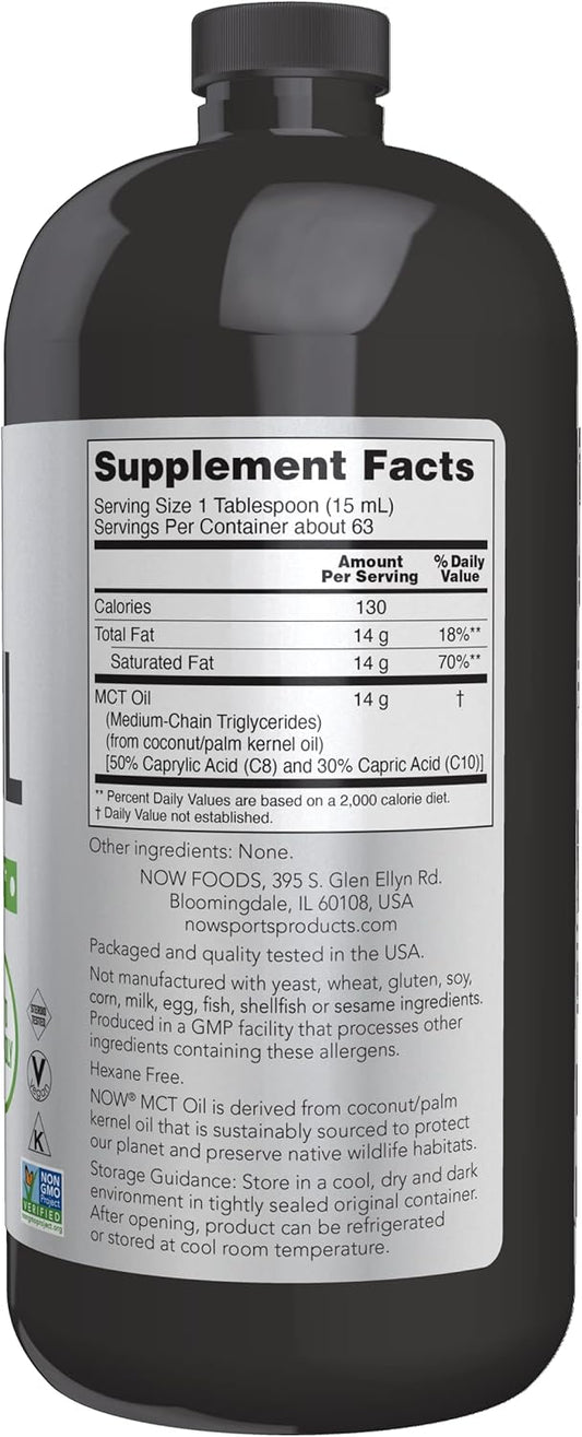 NOW Sports Nutrition, MCT (Medium-chain triglycerides) Oil 14 g, Weight Management, Liq, 32-