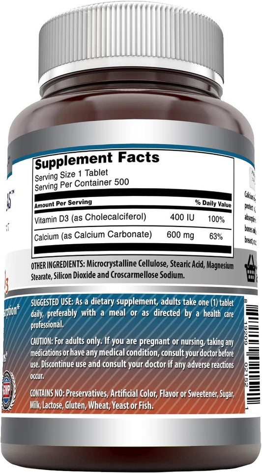 Amazing Formulas Calcium with Vitamin D3 500 Tablets Supplement | Non-GMO | Gluten Free | Made in USA