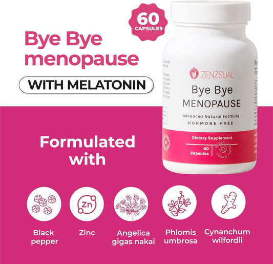 Zenzsual Bye Bye Menopause Supplements For Women – Natural Menopause Support For Hot Flashes, Night Sweats, Mood Swings & Hormone Balance – Melatonin-Free, Vegan, Estrogen-Free Formula – 60 Capsules