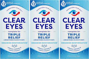 Clear Eyes Triple Relief Eye Drops, Relieves Redness & Calms Irritation, 0.5 Fl Oz