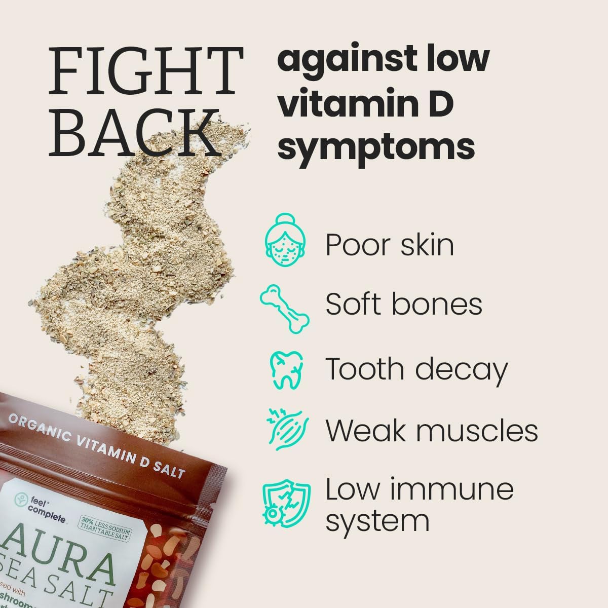 Your Daily Vitamin D in Every Pinch | Organic Aura Sea Salt | Infused Celtic Sea Salt with Mushrooms & Herbs | 30% Less Sodium Than Table Salt | 5 Months of Vitamin D | 80g Resealable Pouch : Amazon.co.uk: Grocery