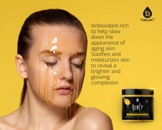 Pursonic Facial Mask Collection Of Black Charcoal, Red Clay & Honey Mask, Sourced From All Over The World For A Clean And Healthy Face, 8Oz(Honey Mask)