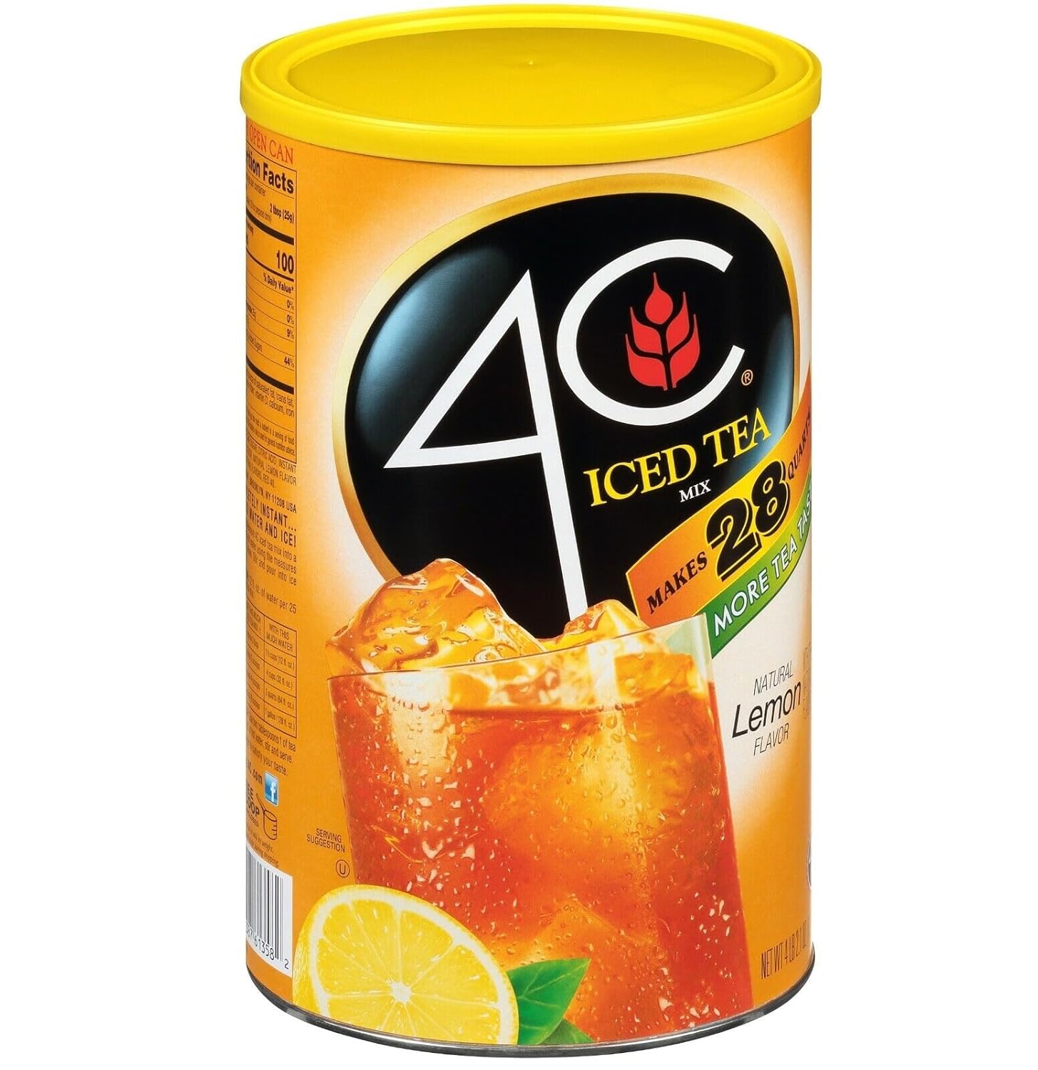4C Powdered Drink Mix Cannisters, Lemon Tea, 28 Quarts, Family Sized Cannister, Thirst Quenching & Refreshing Flavors (Lemon Iced Tea, 66.1 Ounce (Pack Of 2))