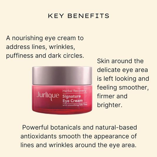 Jurlique Herbal Recovery Signature Eye Cream, Deep Hydration For Lines, Wrinkles, Dark Circles And Puffiness, 0.5 Oz
