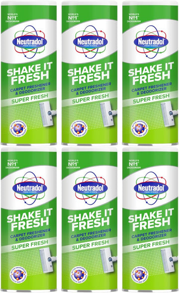 Neutradol Shake It Fresh Carpet Deodoriser, Odour Neutraliser For Carpets & Rugs, Super Fresh, Multipack Of 6 X 350G