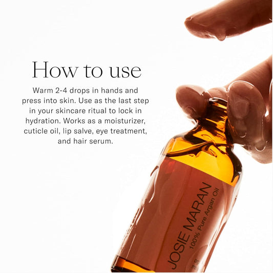 Josie Maran Pure Argan Oil - Hydrating Argan Oil for Hair, Skin & Nails - Everyday Oil Made With Vitamin E + Essential Fatty Acids for Dry Skin - Improves Elasticity & Smoothes Fine Lines (50ml)