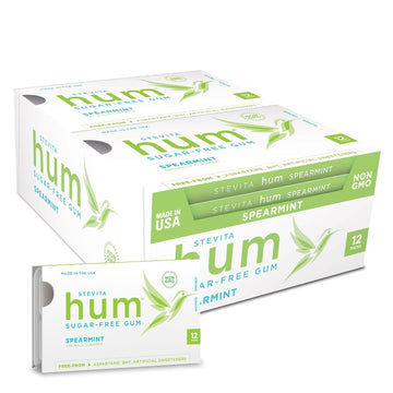 Stevita Hum, Spearmint - Sugar-Free Gum - 12 Pieces, Pack Of 12 - Supports Oral Health - Non-Gmo, Vegetarian, Keto, Gluten Free - 72 Total Servings