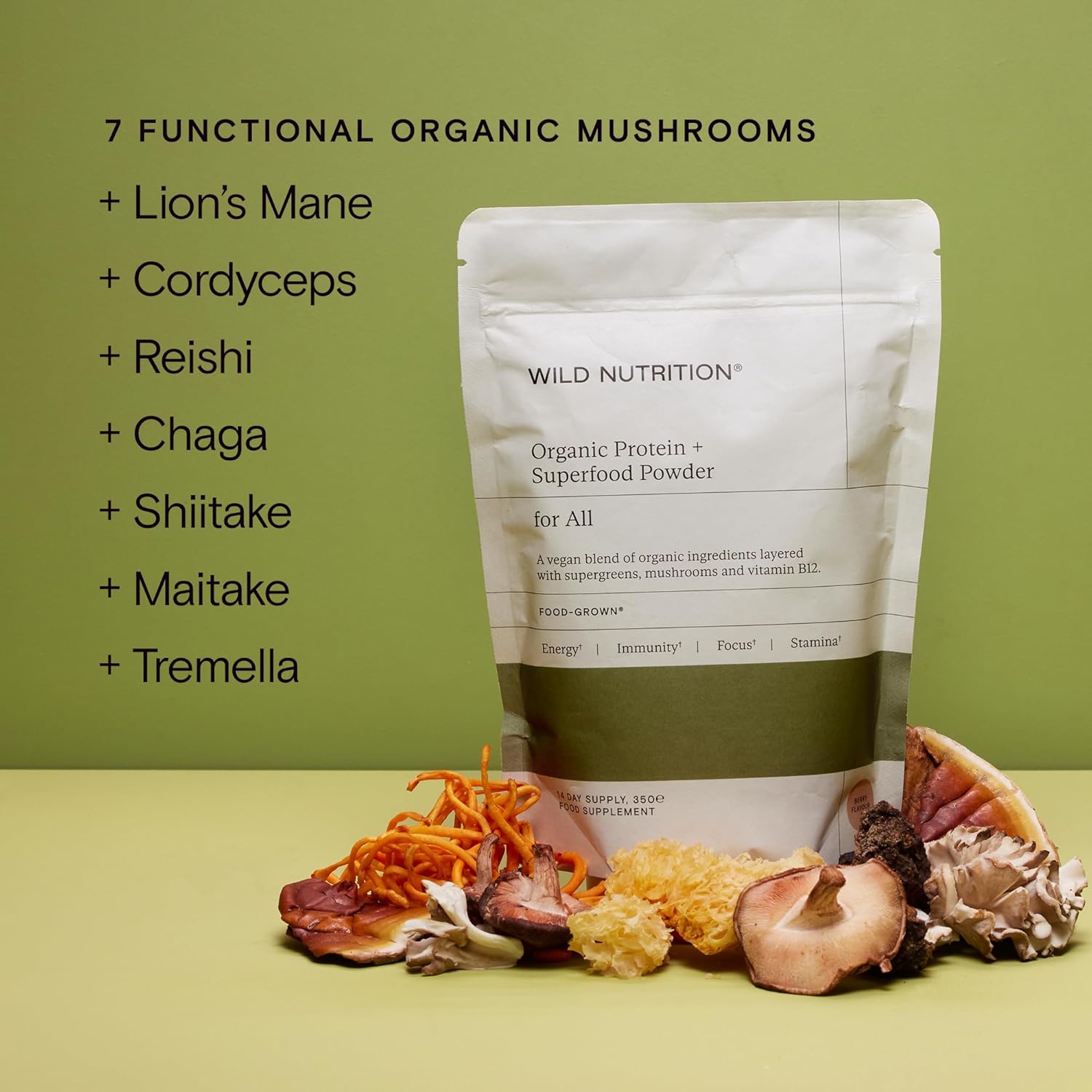 WILD NUTRITION Food-Grown® Vegan Protein Powder Super Food Blend | Organic Ingredients No Synthetics | Pea Protein, Sprirulina, Reishi, Chaga, Wheatgrass & More | Gluten Free : Amazon.co.uk: Health & Personal Care