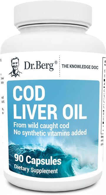 Dr. Berg Cod Liver Oil Capsules - Formula Without OxBile - Rich in Omega-3 Fatty Acids (DHA & EPA), Vitamins A & D - No Smells or Bad Aftertaste - 90 Capsules