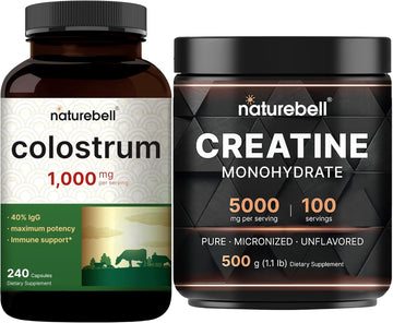 Naturebell Creatine Monohydrate Powder & Colostrum 240 Capsules 1,000Mg Per Serving Bundle Pack | High Absorption Micronized Creatine | Mother’S First Milk From Grass Fed Bovine