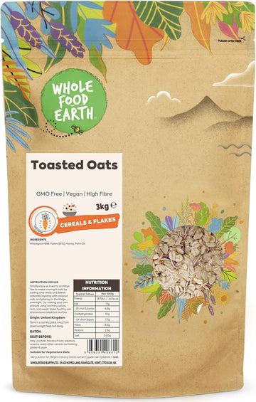 Wholefood Earth Toasted Oats 3 Kg | Gmo Free | High Fibre