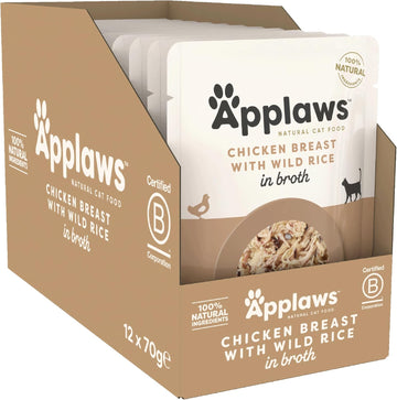 Applaws 100% Natural Wet Cat Food Pouch, Chicken With Wild Rice In Broth 70 G Pouches (Pack Of 12)8007Ne-A