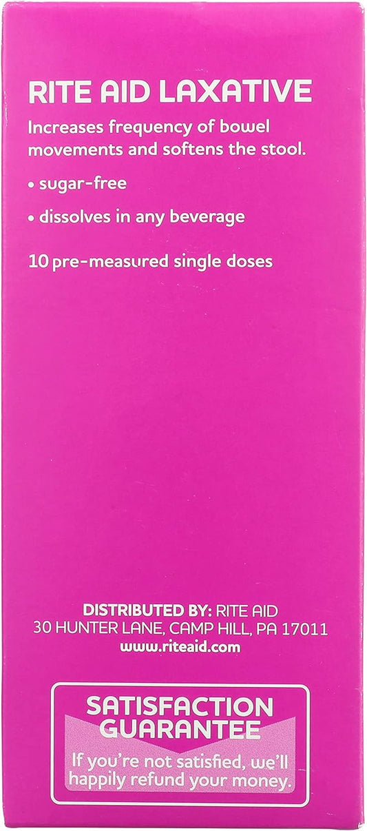 Rite Aid Laxative Powder Packets, Travel Size - 10 Packs Of Single Doses, Polyethylene Glycol 3350, Stool Softner For Constipation Relief