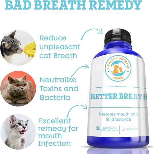 Healthyanimals4Ever Bad Breath For Cats Pellets - Dissolvable - No Brushing - For Clean Teeth, Plaque & Tartar Control -