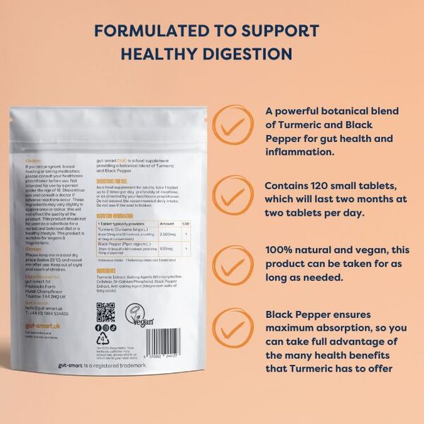 Gut-Smart Duo Turmeric And Black Pepper - 120 Tablets