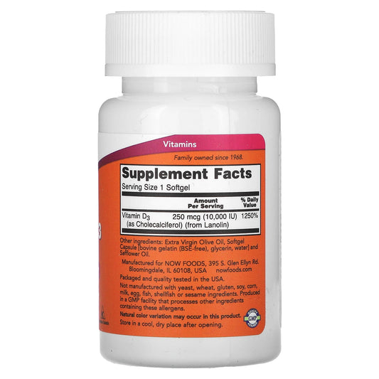 Now Foods, Vitamin D-3, High Potency , 10,000 Iu