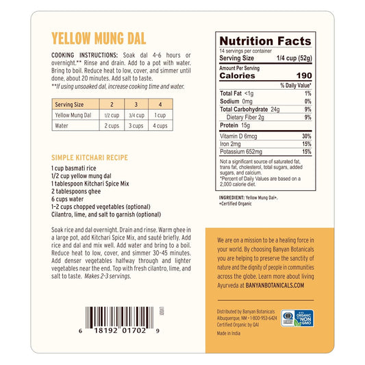 Banyan Botanicals Organic Yellow Mung Dal – Premium Split Mung Beans For Kitchari, Cleansing, And Ayurvedic Recipes – Plant-Based Protein – 1.65 Lb. – Non-Gmo, Gluten Free, Vegan