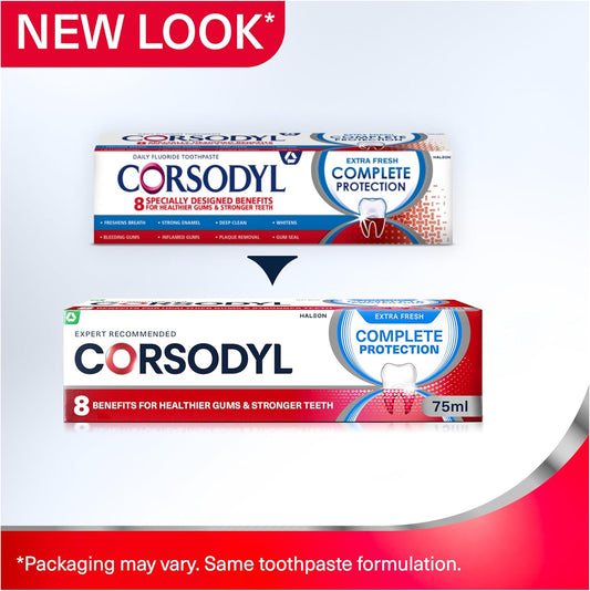 Corsodyl Complete Protection Bundle: 2X Complete Protection Extra Fresh Toothpaste 75Ml & 2X Corsodyl Extra Fresh Mouthwash