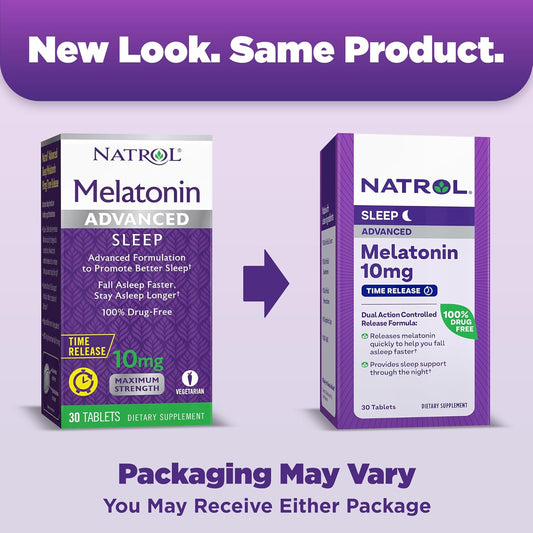 Natrol Advanced Sleep Melatonin 10Mg, Dietary Supplement For Restful Sleep, Time Release Melatonin Tablets, 30 Time-Release Tablets, 30 Day Supply (Pack Of 12)