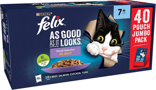 Felix As Good As It Looks 7+ Senior Wet Cat Food Mixed In Jelly Beef, Salmon, Chicken, Tuna 40 X 100G Pouches108850971